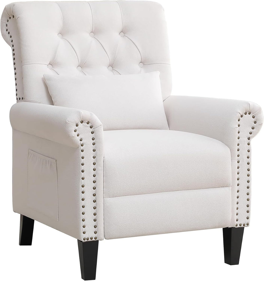 Pushback Recliner Chair, Accent Push Back Chair with Adjustable Footrest, Lin...