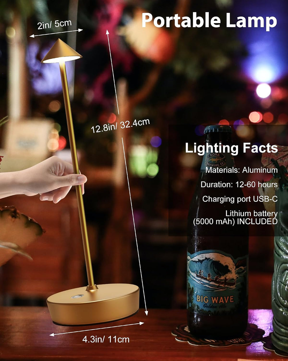 LED Cordless Rechargeable 6000mAh Battery Outdoor Table Lamps