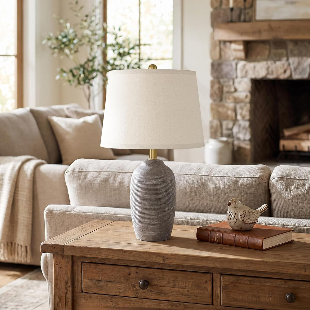 USumkky 21" Vintage Ceramic Table Lamps Set of 2 for Bedroom Rustic Gray