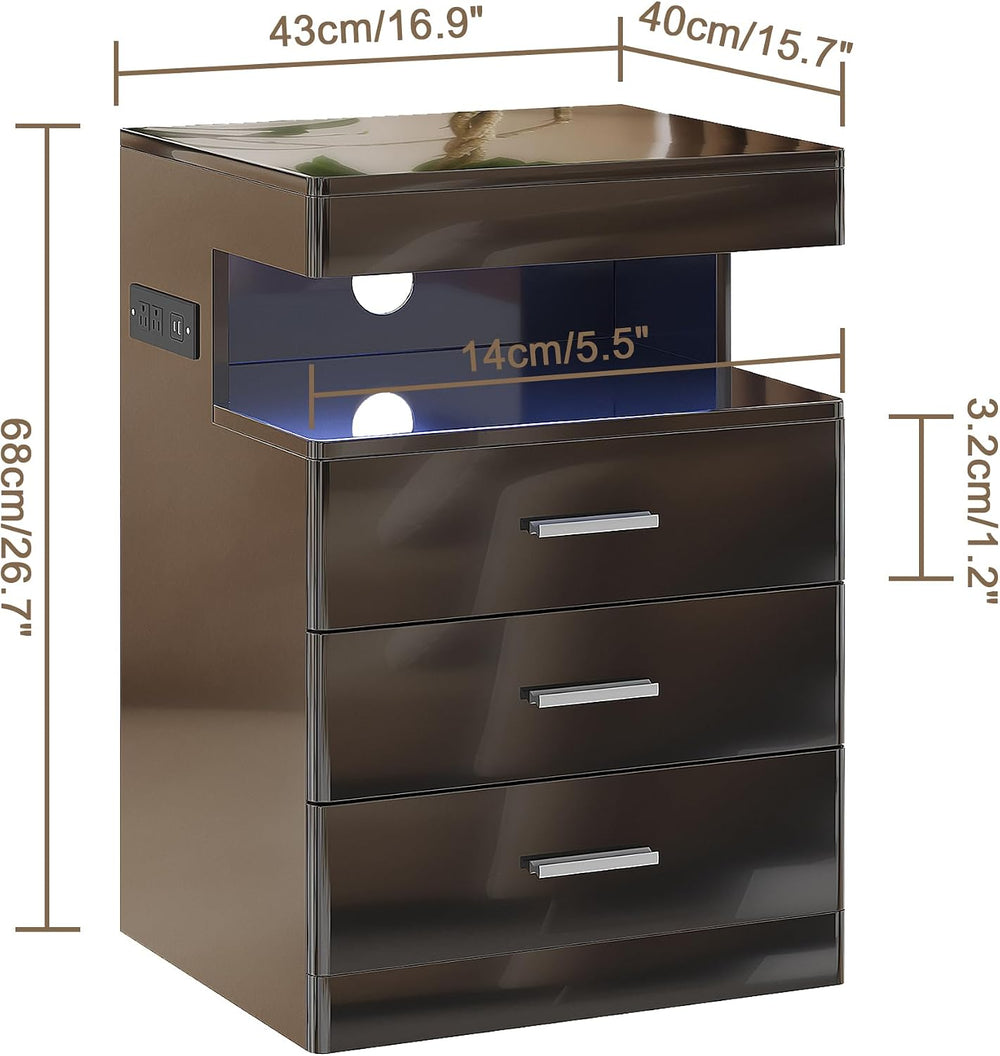 Treocho Led Nightstand with Hidden Space & Charging Station