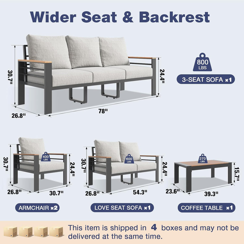 Aoxun Aluminum Patio Furniture Set 7 Seats, Grey