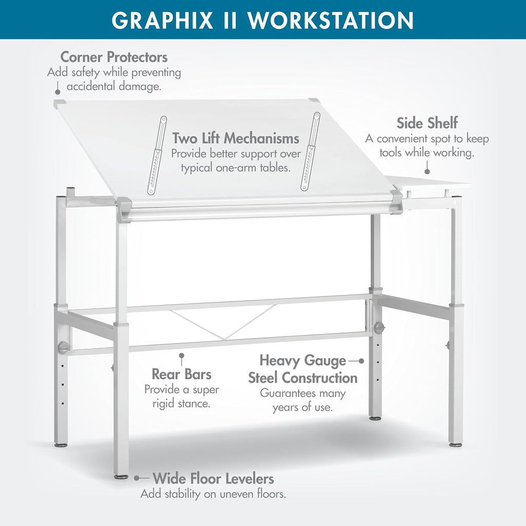 studio designs graphix ii workstation - white/gray 10211, close-up detail