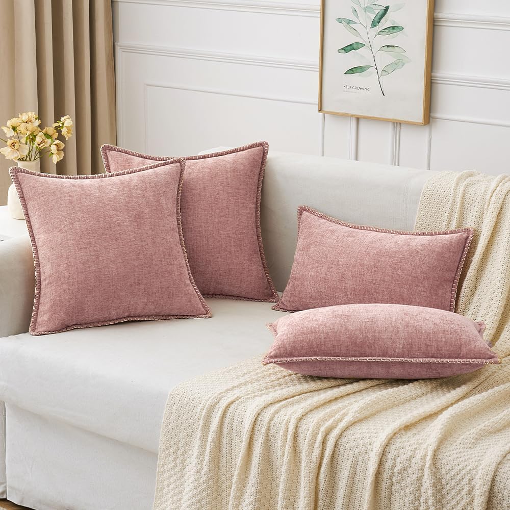 MIULEE Decorative Euro Sham Pillow Covers 24x24 Inch Blush Pink 2 Pack