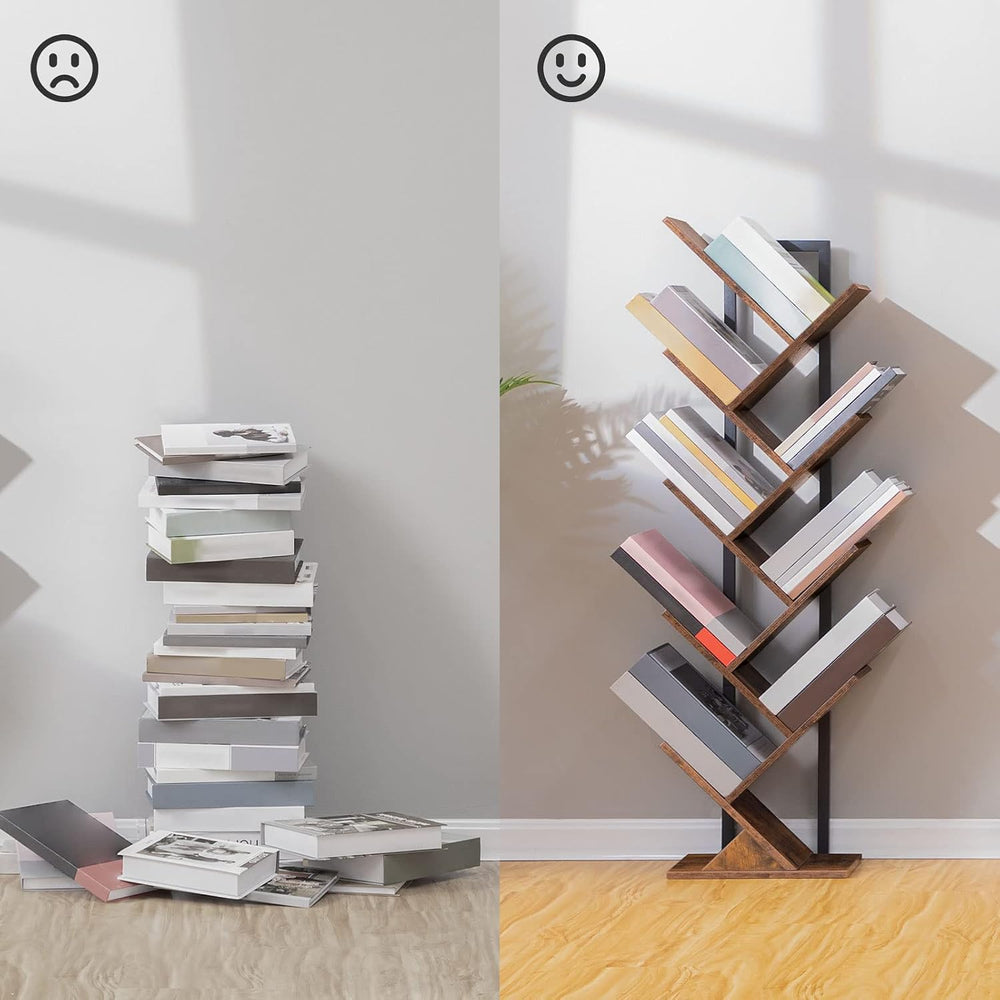 HOOBRO Tree Bookshelf, 9-Tier Bookcase Wooden Shelves, Floor Standing Storage...