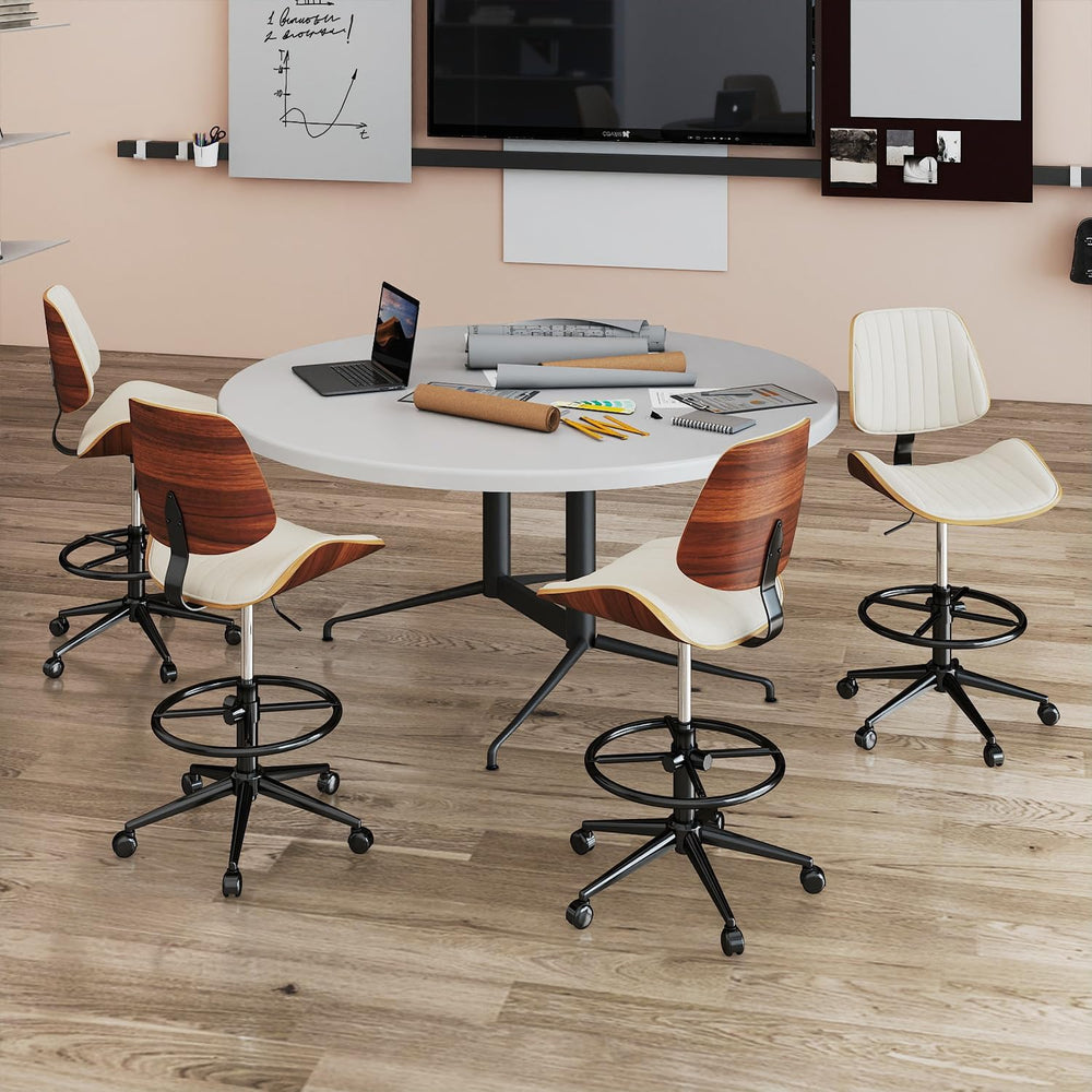 Drafting Chair, Ergonomic Office Chair with Walnut Wood Back Support, Armless...