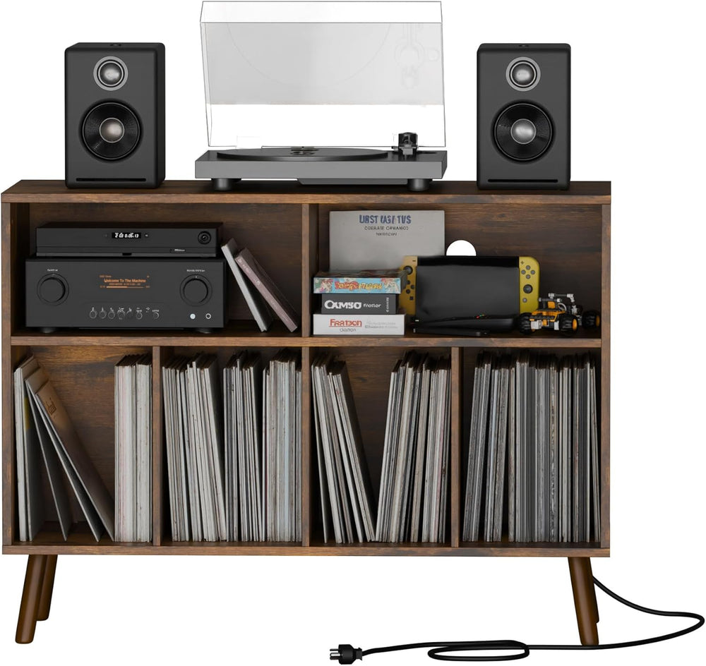 Cozy Castle Record Player Stand with Vinyl Storage Cabinet, Wood Turntable Ta...