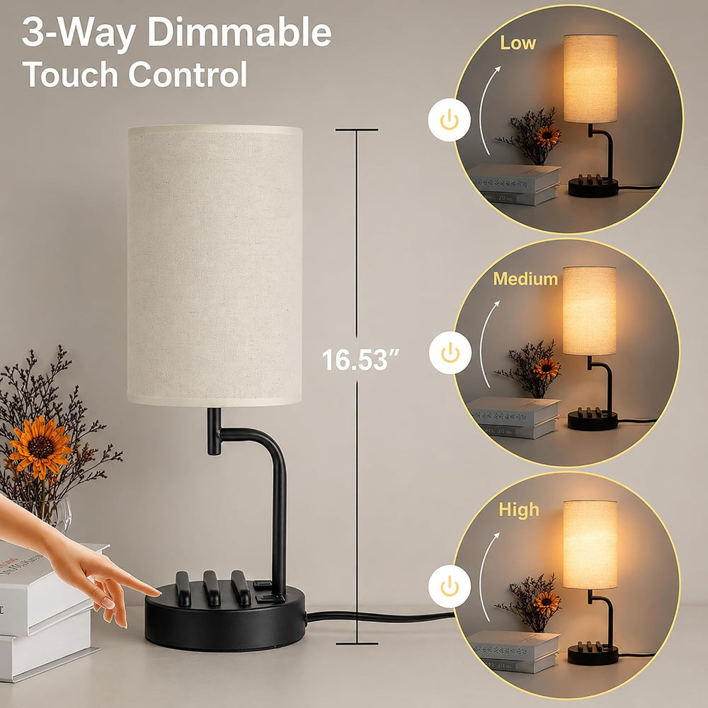 Dreamholder Touch Control USB Table Lamp with USB C/A & AC Outlet, 3-Way ...