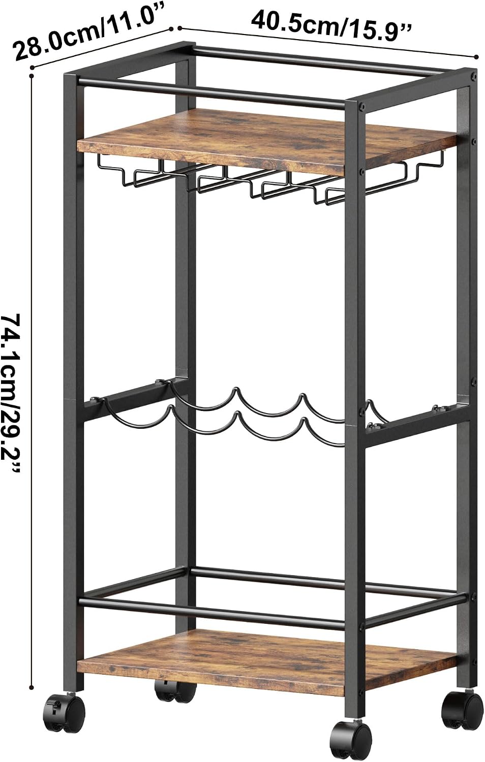Bar Cart, Home Bar Serving Cart, Mobile Kitchen Carts with Wheels, Small Roll...