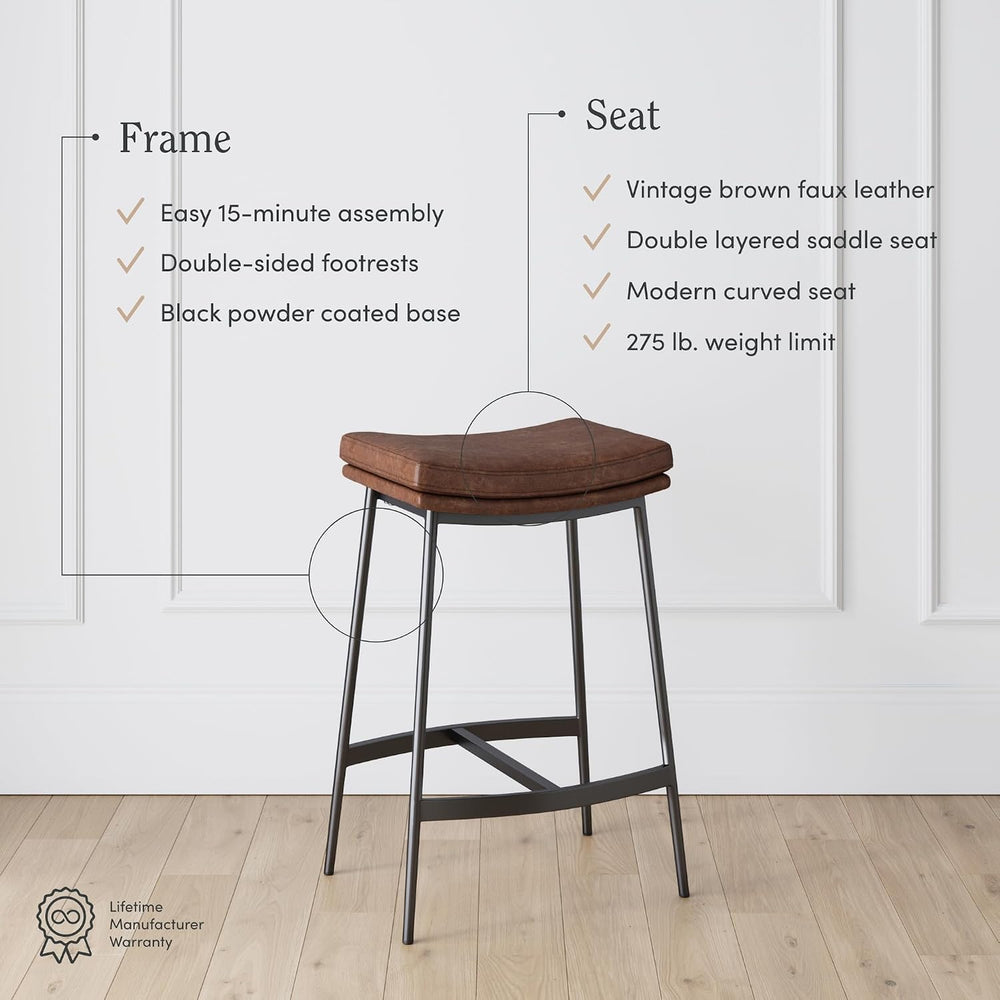 Nathan James Arlo Modern Backless Upholstered Kitchen Counter Bar Stool with ...
