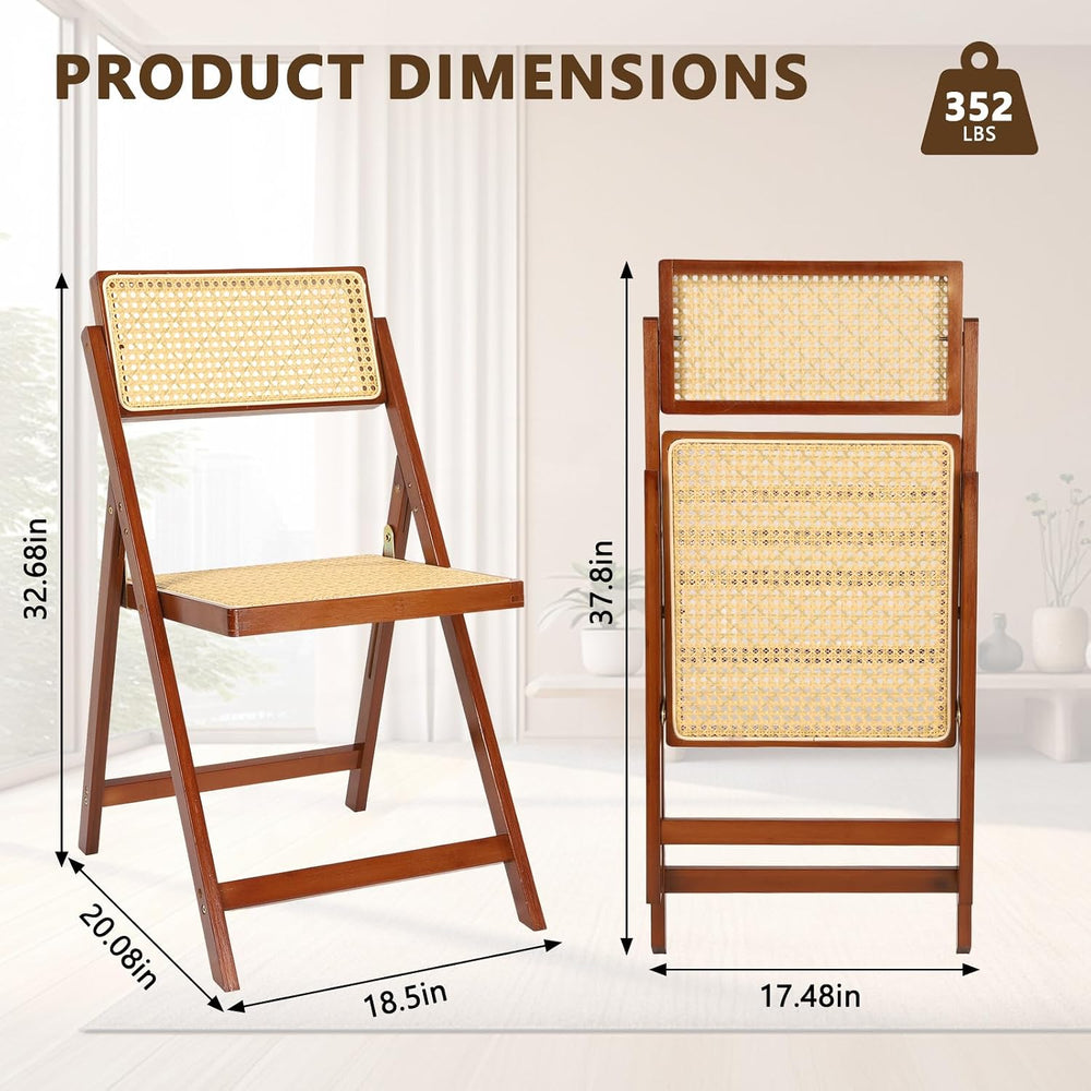 Rattan Dining Chairs Walnut Natural Resin Rattan Chair Foldable 4 Pack
