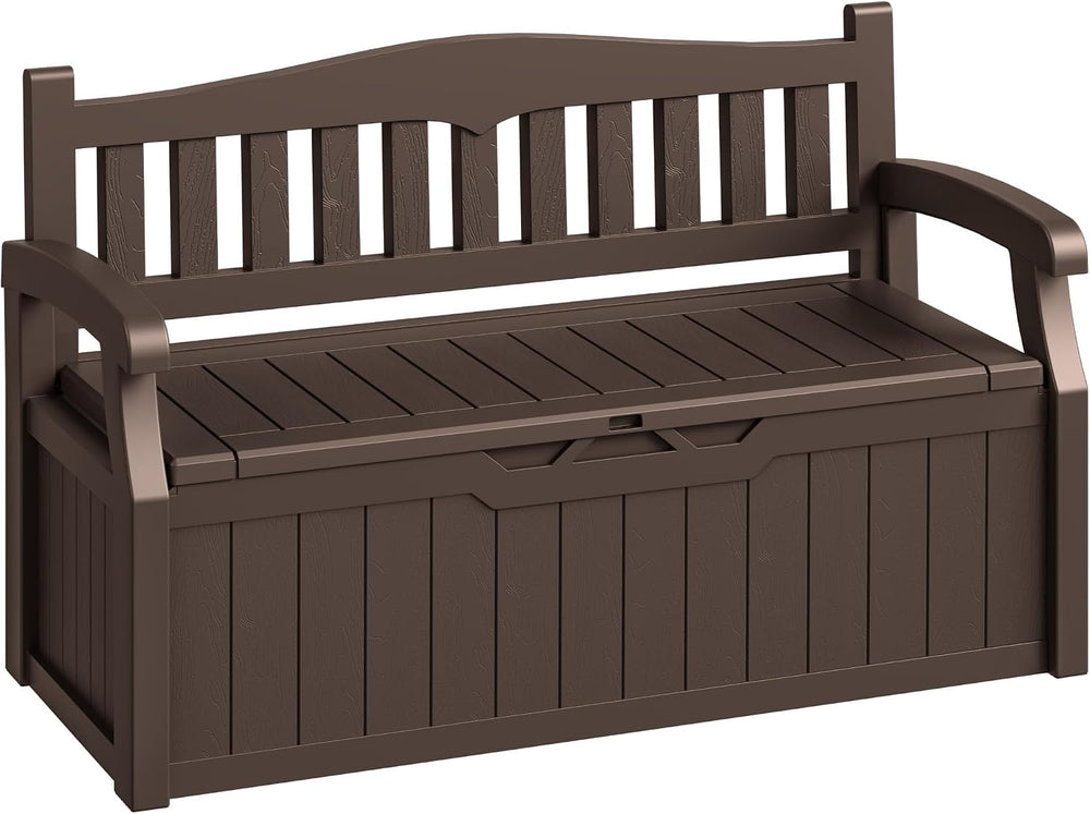 80-Gallon Outdoor Storage Bench, Waterproof Deck Box with Lockable Lid & ...
