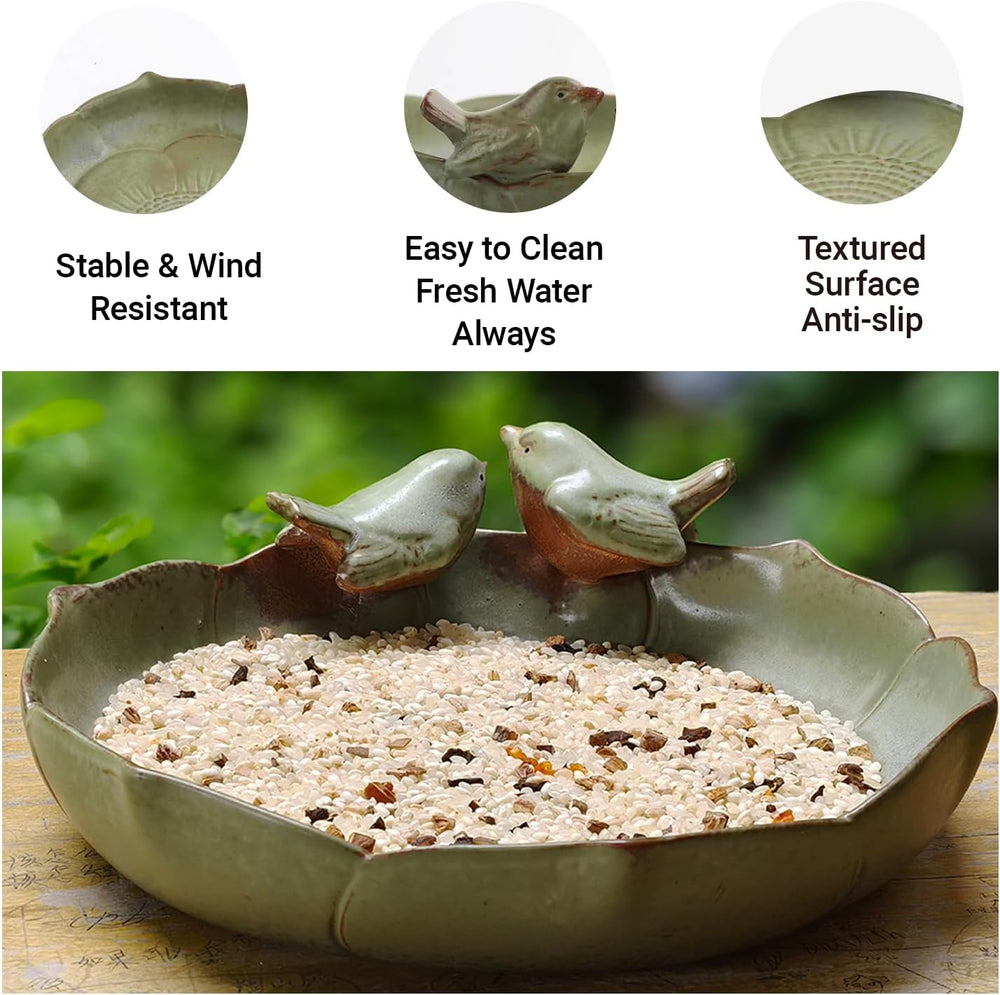 Ceramic Bird Bath for Outside on Ground, 9.45-Inch Birds Bath Bowl Only, Grou...