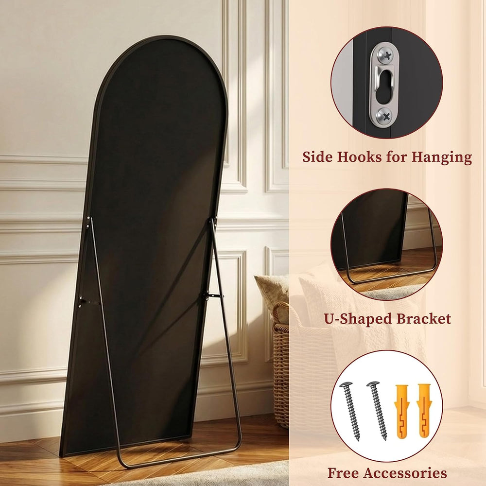 Suidia 58"x20" Arched Full Length Mirror with Stand, Black Floor Mi...