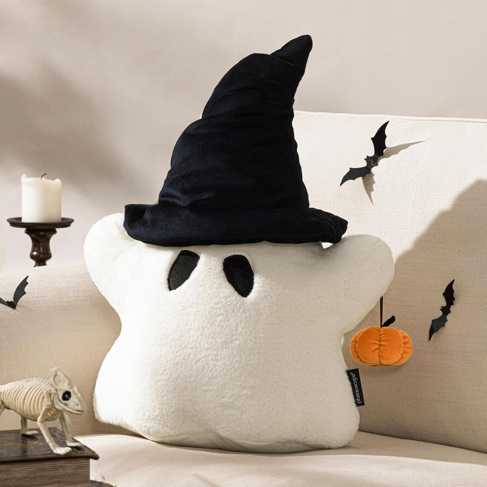 Phantoscope Halloween Ghost Shaped Throw Pillow, Faux Rabbit Fur Spooky Pillo...