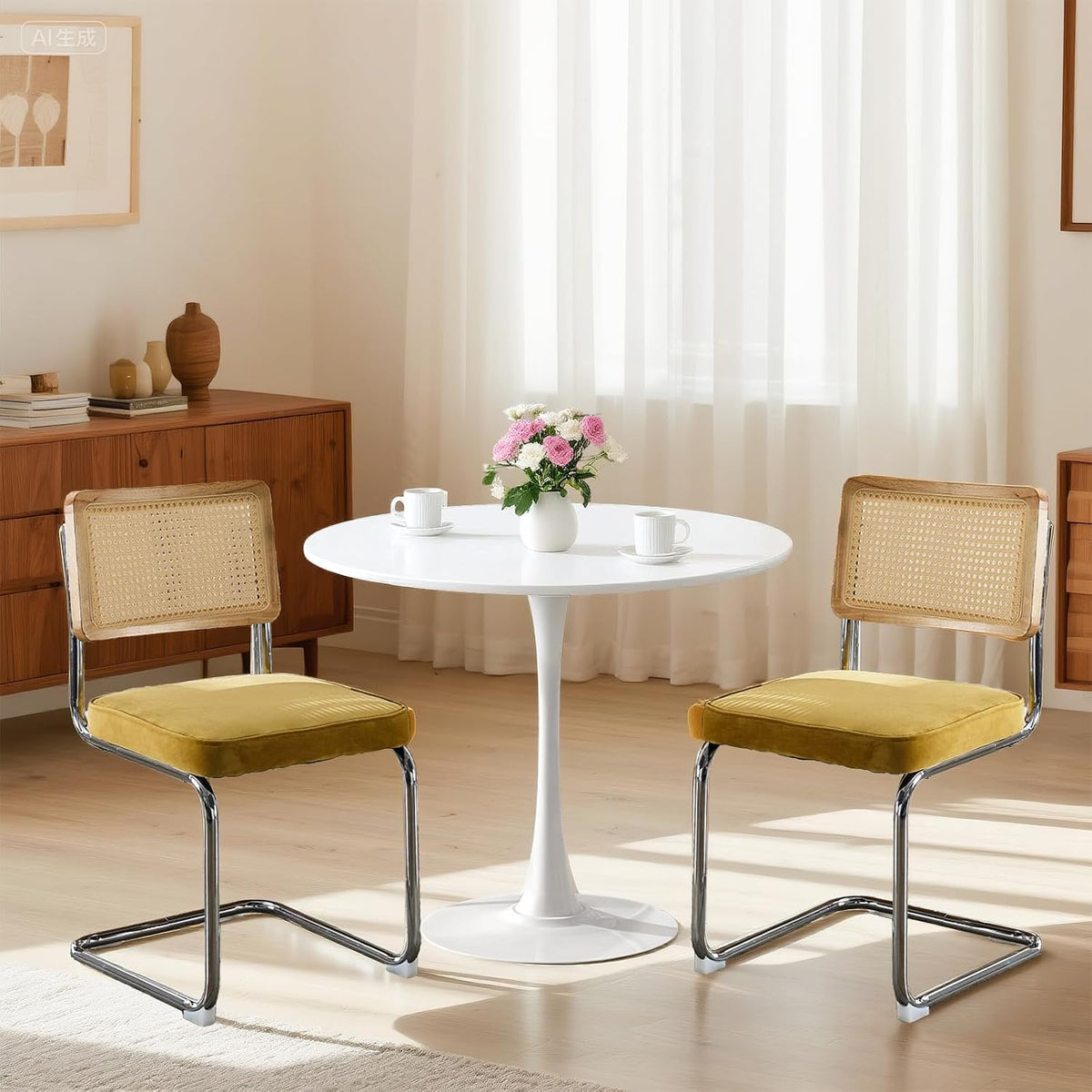 24" Small Round Kitchen Table Set for 2 with Velvet Upholstered Chairs