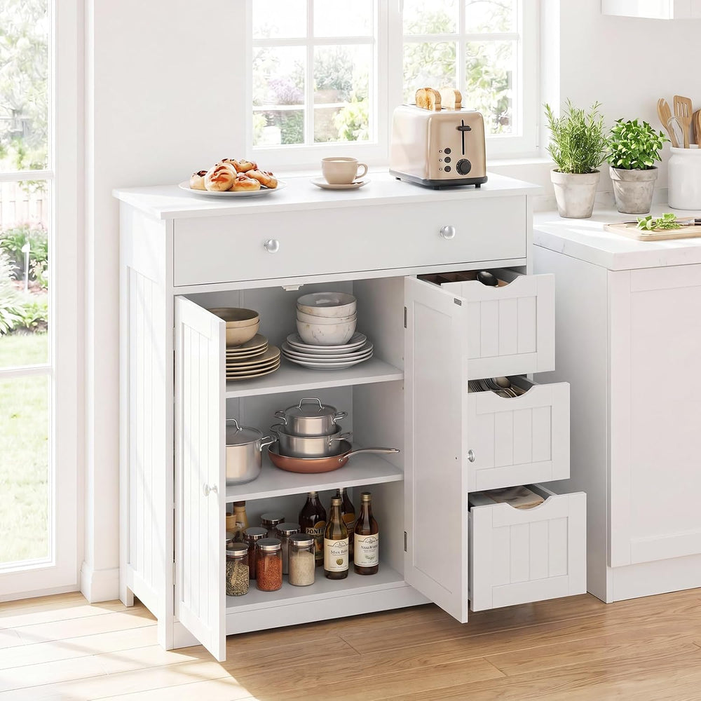 Tangkula Bathroom Floor Cabinet, 4 Drawers, 2 Doors Cabinet (Off White)