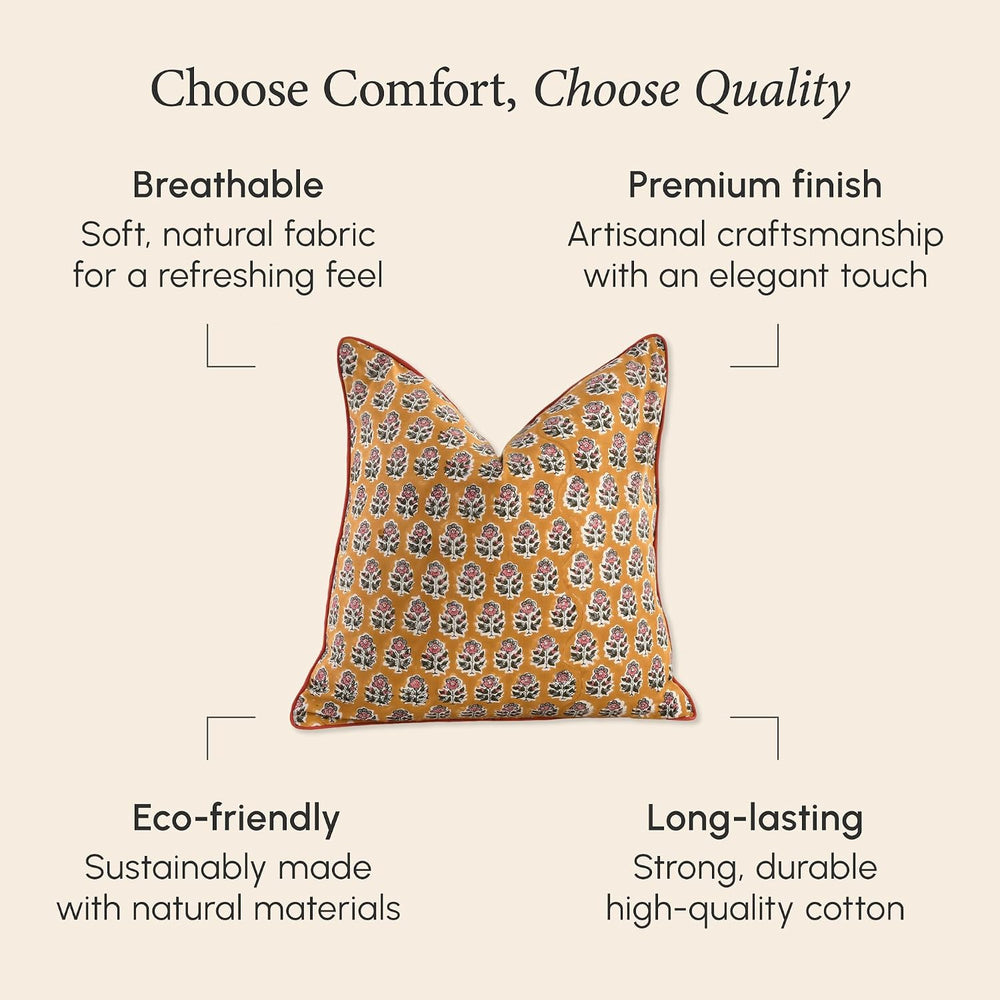 CPC Yellow Citrine Block Print Throw Pillow Covers 18x18 Inch, Pack of 2
