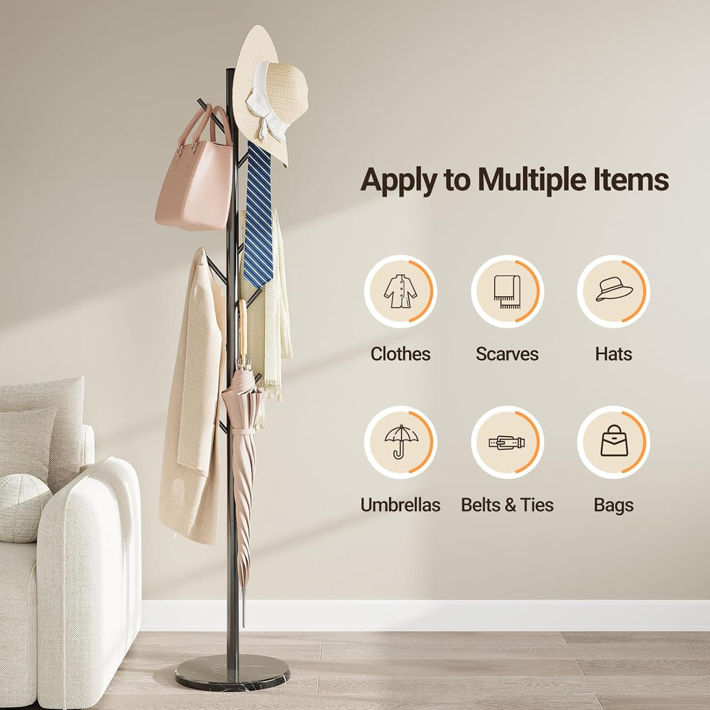 ELYKEN Coat Rack Freestanding, Metal Coat Rack with Natural Marble Base