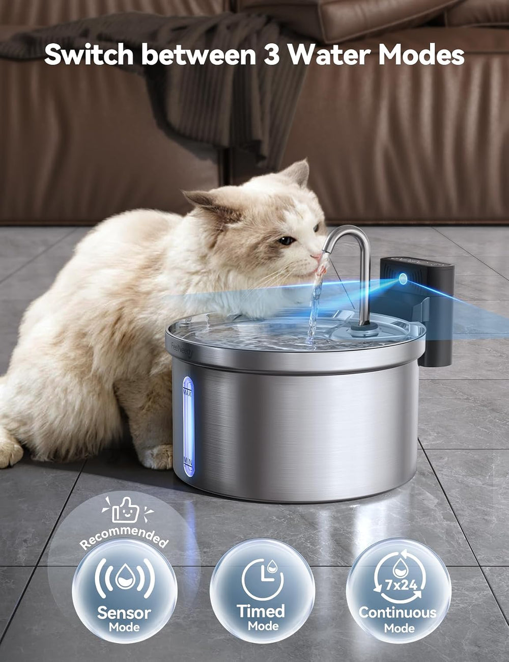 Wireless Cat Water Fountain [Water & Battery Separation] FEELNEEDY Stainl...