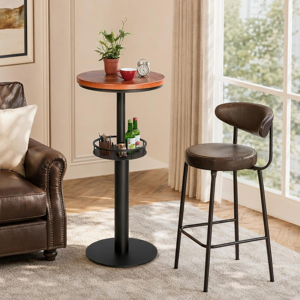 LOKKHAN 42" Tall Rustic Industrial Bar Table with Storage-19.68" Di...