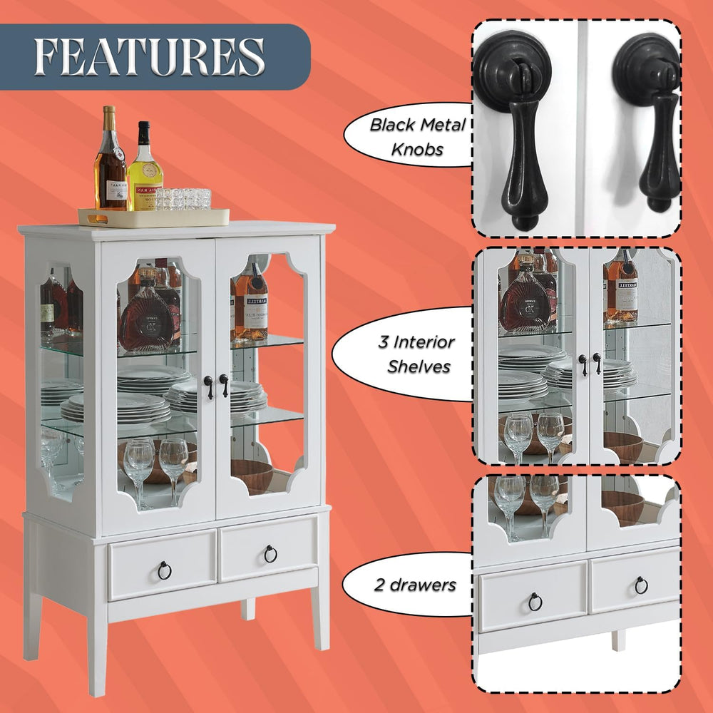 Kings Brand Furniture - Curio Accent Storage Cabinet with Doors, Glass Shelve...