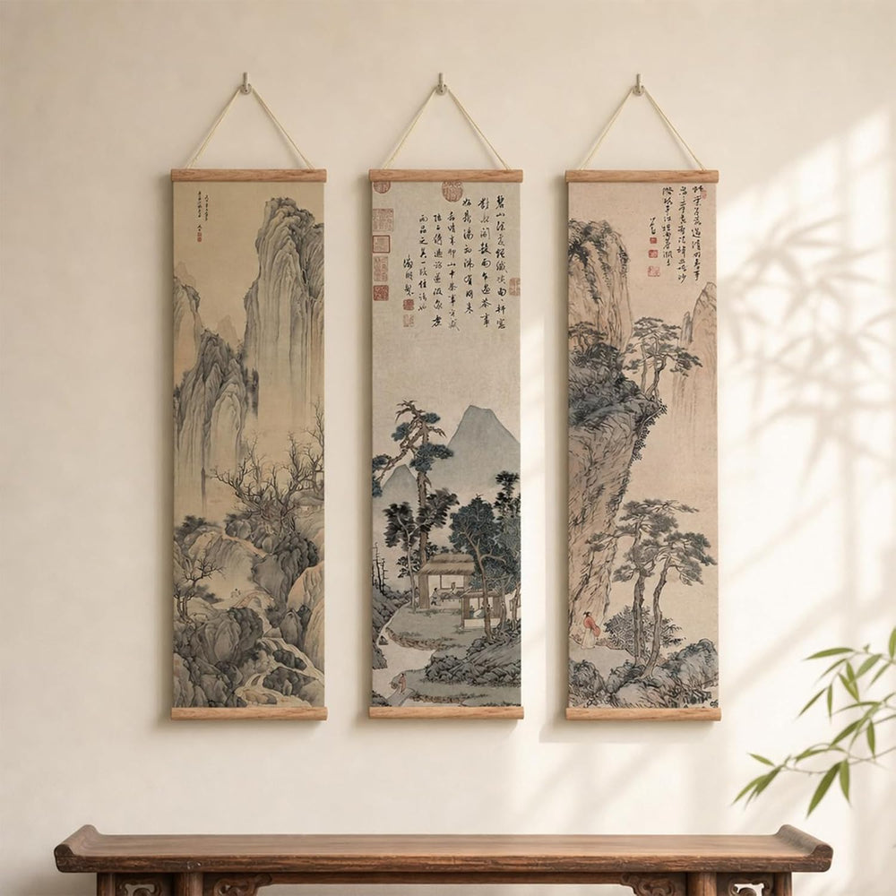 xinyuru Chinese Ancient Landscape Scroll Wall Art Poster, 3-Piece Set