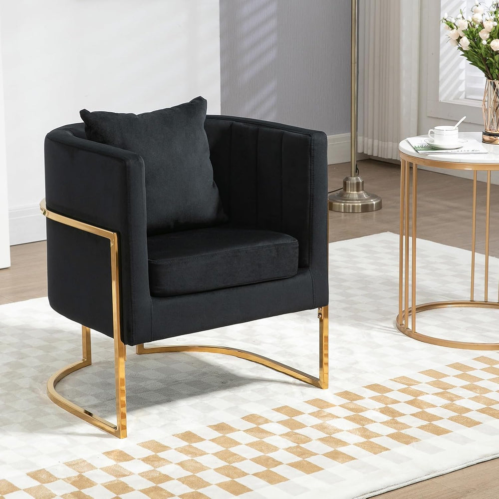 Velvet Modern Accent Chairs Set of 2, Upholstered Barrel Armchair Mid Century...