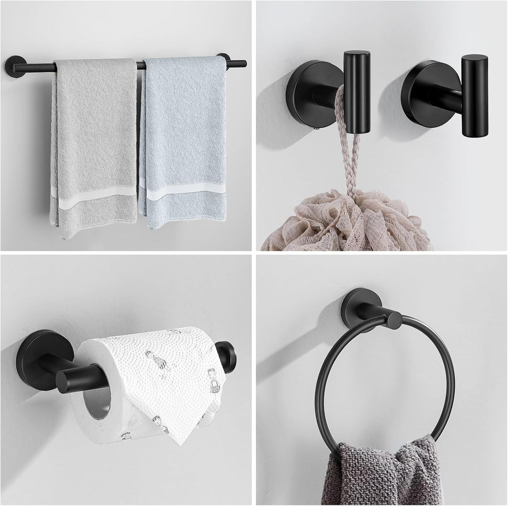 6 Pieces Matte Black Towel Bar Bathroom Hardware Set, 23.6Inch Matte Black Ba...