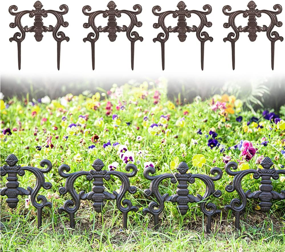 Sungmor Cast Iron Brown Flower Bed Edging - 9.4 Inches Tall 4 Pack