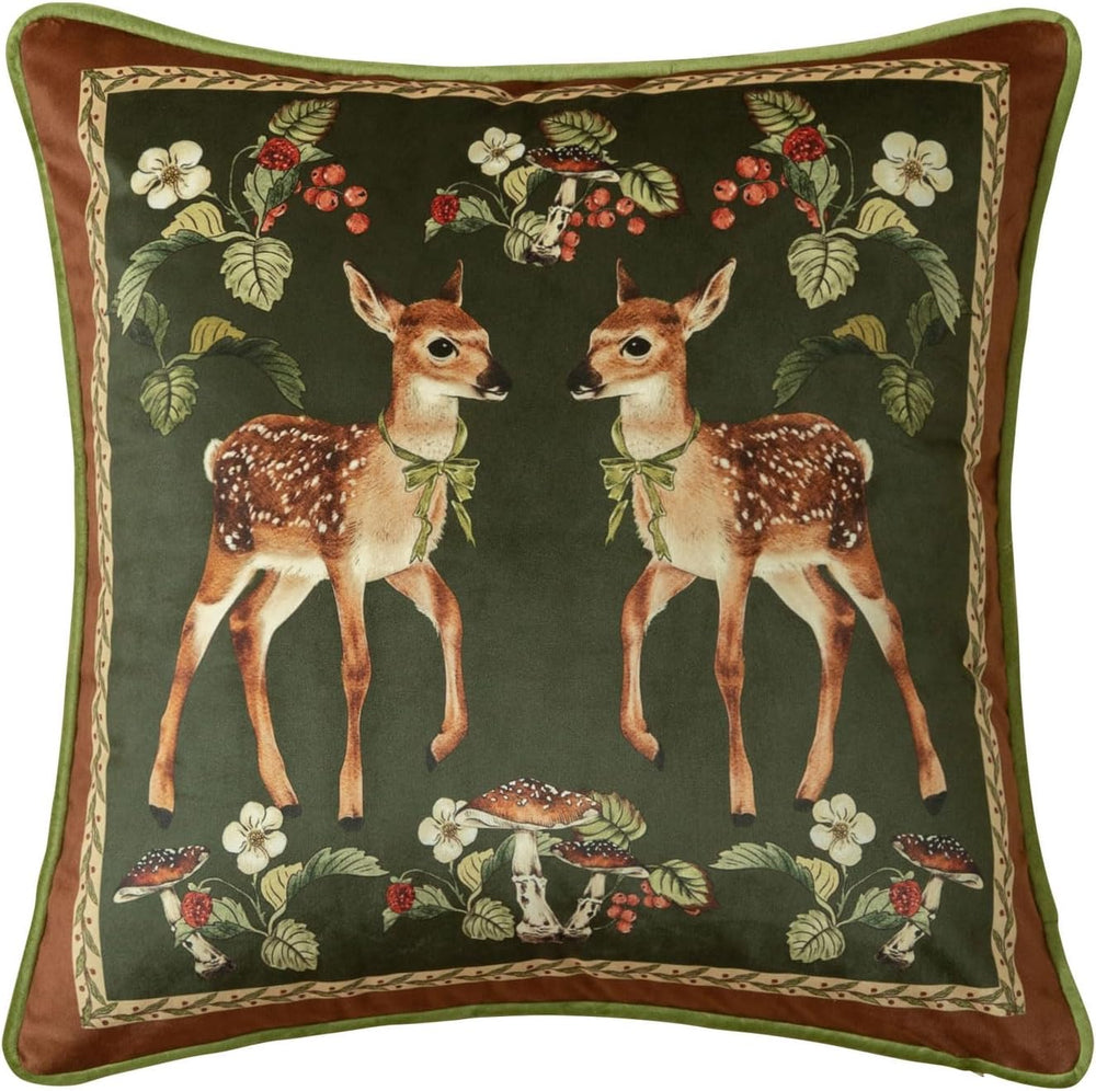 Vintage Christmas Pillow Cover 18x18, Holly Deer