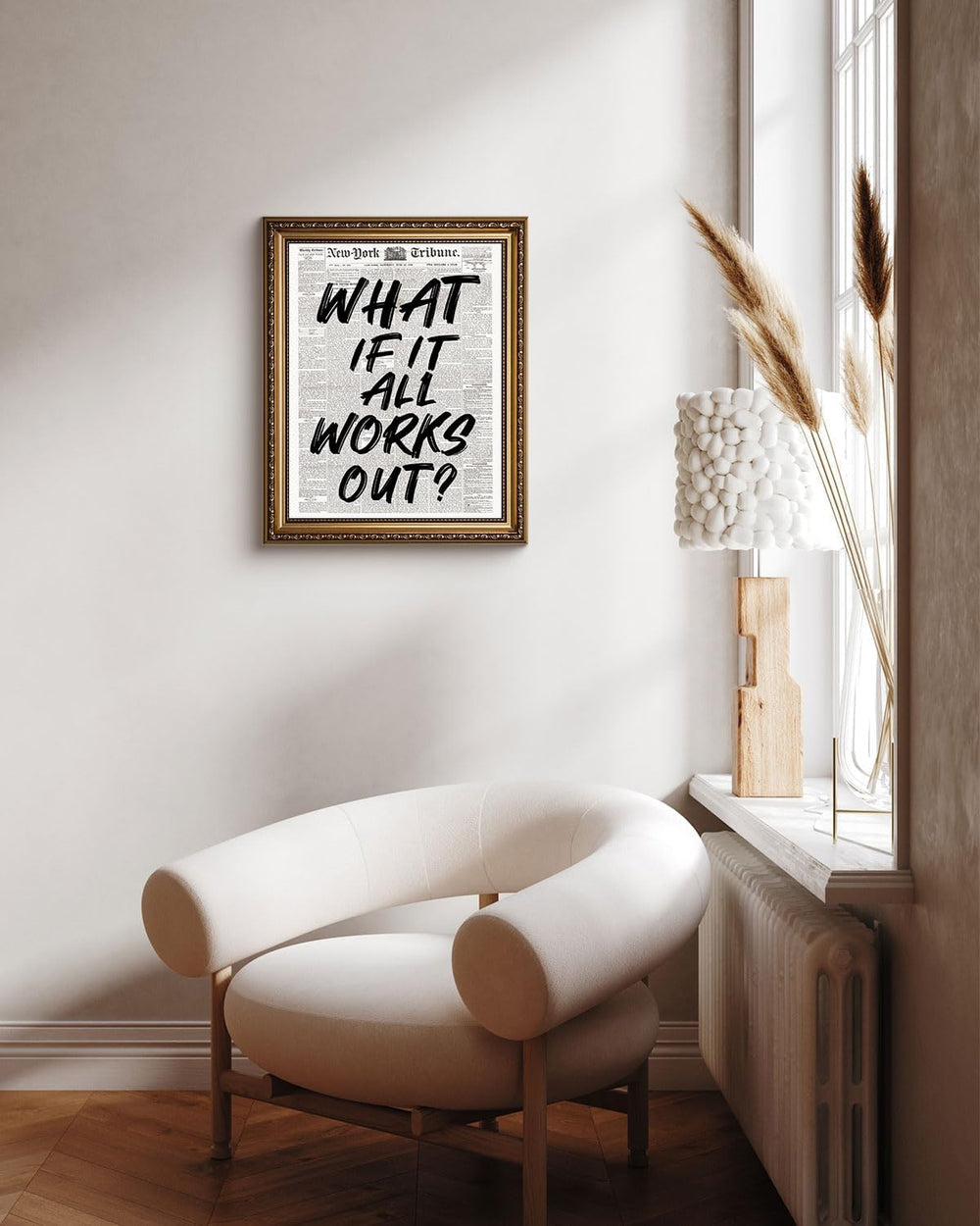 Gold Framed Wall Art Retro Black And White Newspaper Poster What If It All Wo...