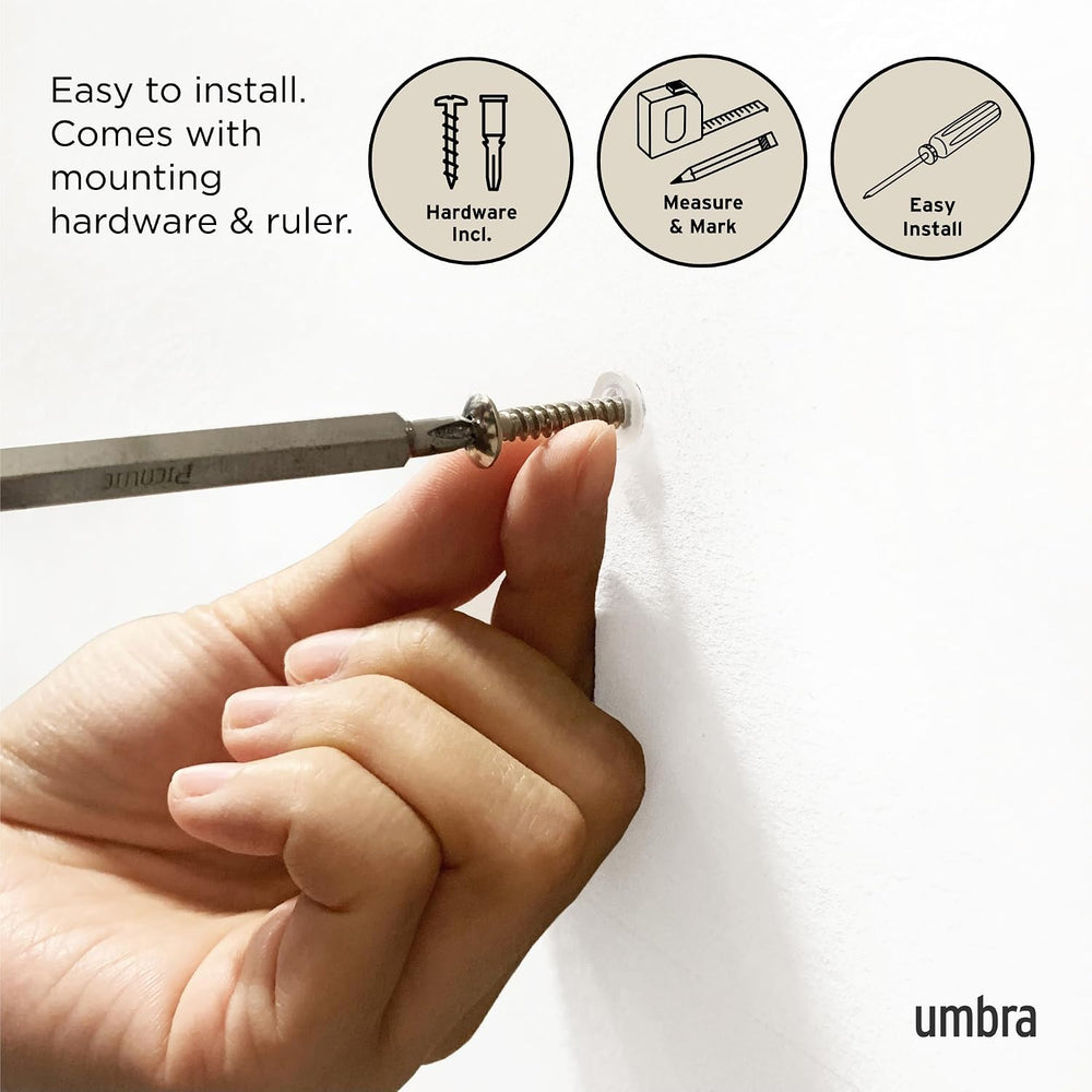 Umbra Flip Coat Rack, Wall Mount Retractable Hooks, 3-Hook, Natural/Nickel