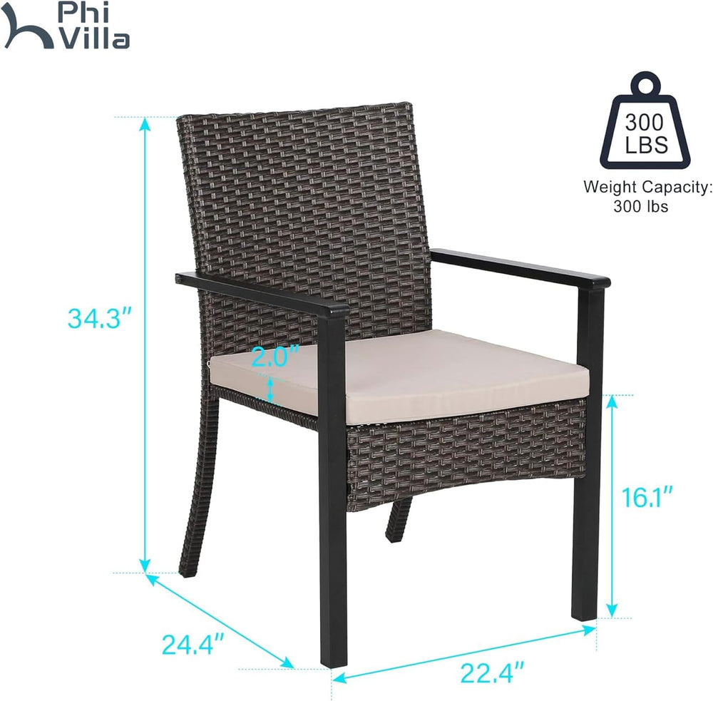 PHI VILLA Wicker Patio Dining Chairs Set of 4 with Removable Cushions