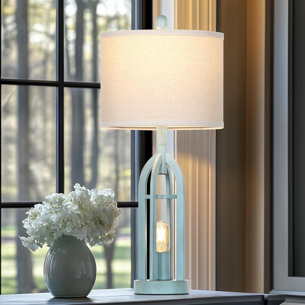 Cinyirong 27" Industrial Farmhouse Table Lamp,Vintage Rustic Blue Beside...