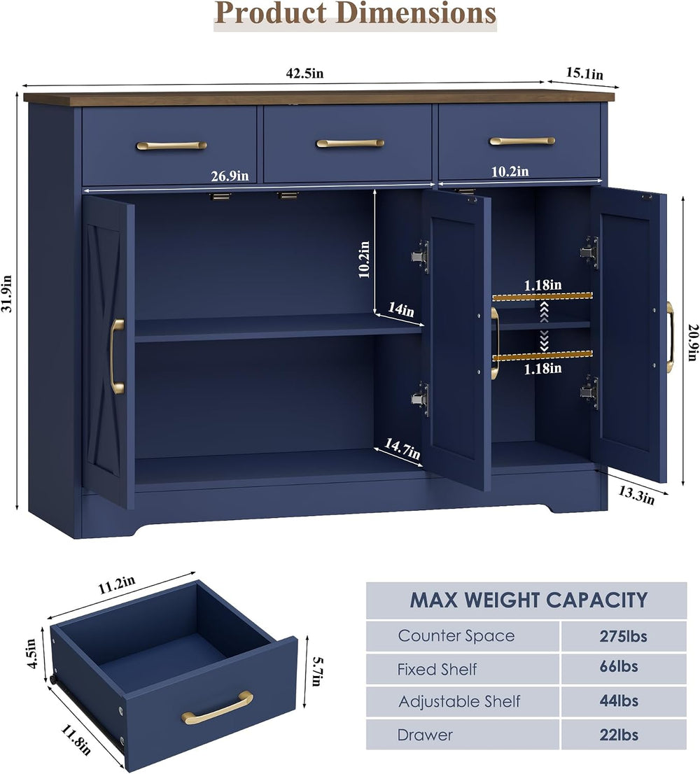 HOSTACK Kitchen Buffet Cabinet with Storage, Sideboard Coffee Bar, Blue