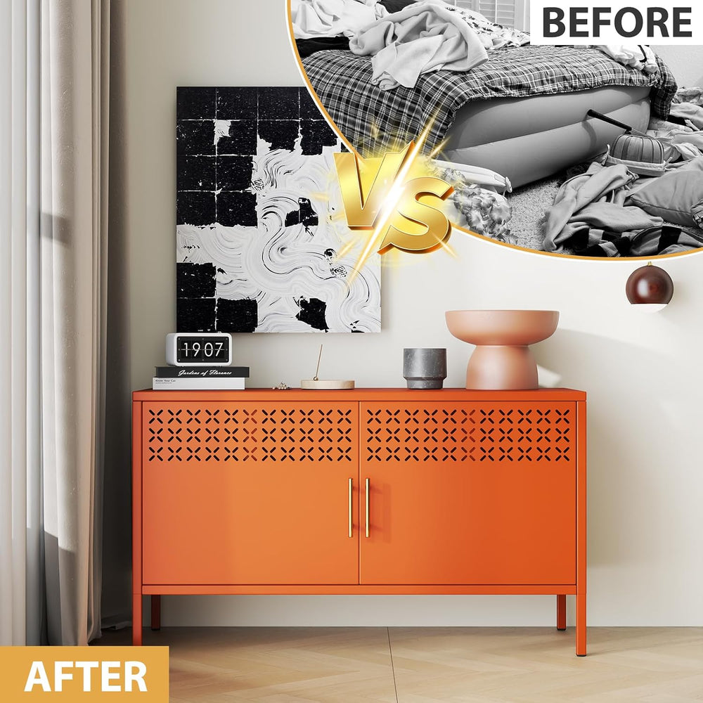 Metal Locker Cabinet Short, 2-Door Storage Cabinets with Adjustable Shelf, Ma...
