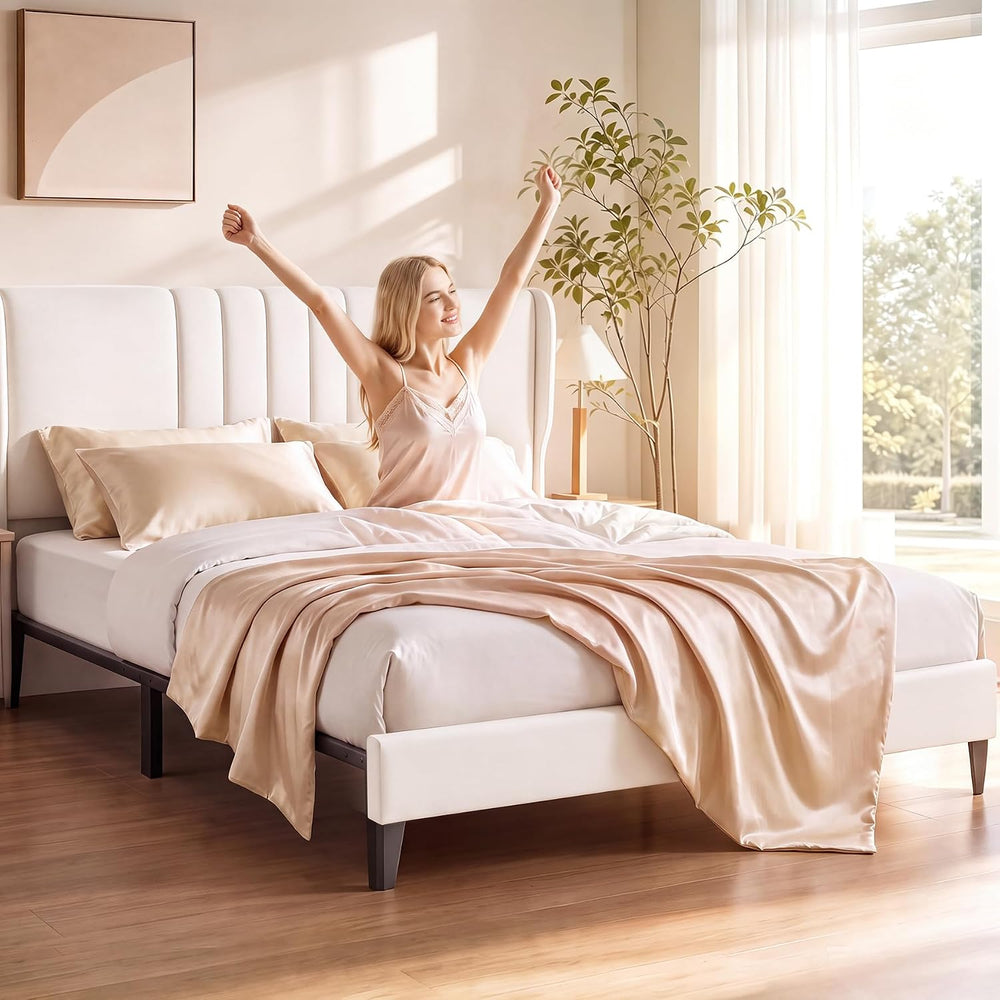 GTPLAYER Queen Platform Bed Frame with Headboard, Upholstered Wingback