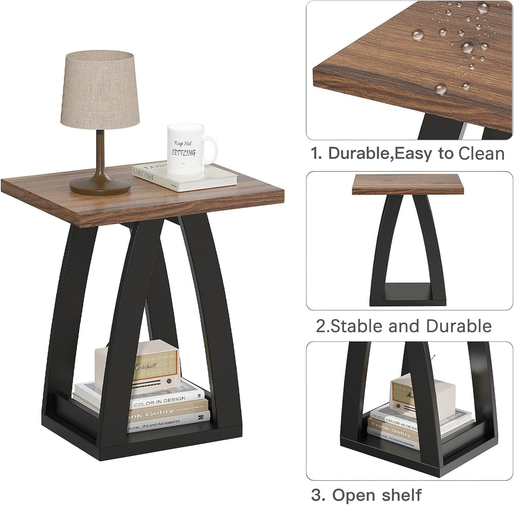 FROMJBEST End Table Set of 2, Side Table Living Room,Nightstand Black&Brown