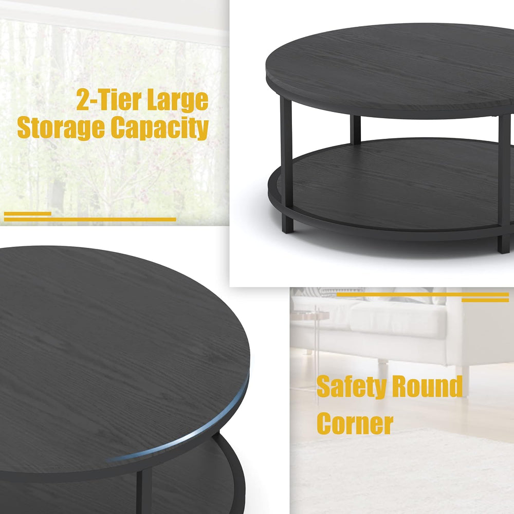 WiberWi Round Coffee Table Black 35.8" Circle Coffee Tables for Living R...