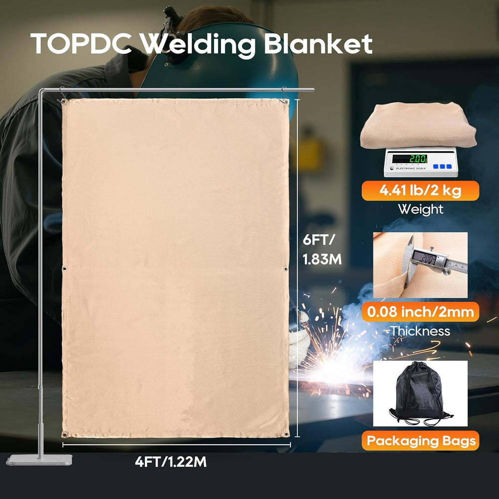 TOPDC 2 Pack Welding Blanket 4x6 ft, 1022°F Fiberglass Heat Resistant Cover