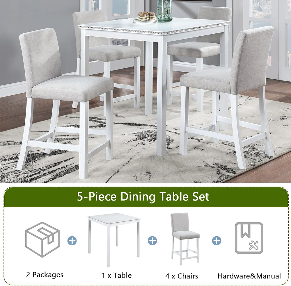 LUMISOL 5-Piece Dining Table Set for 4, Farmhouse Counter Height Kitchen Tabl...