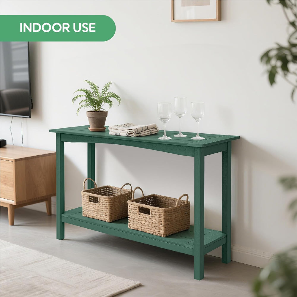 Weatherproof HIPS Outdoor Console Table, 48'' 2-Shelf Side Table Indo...