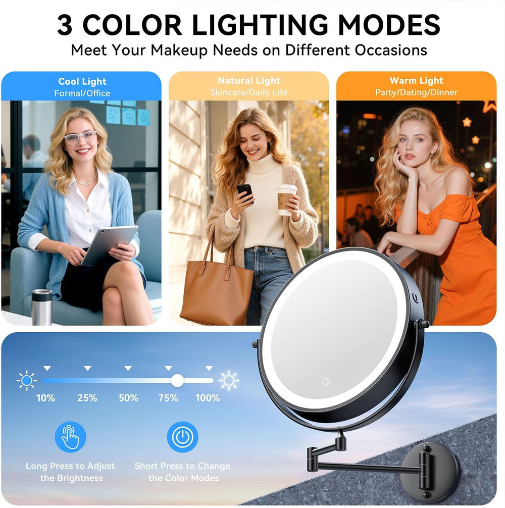 Auxmir 9″ 5000mAh 1X/30X Wall Mounted Lighted Magnifying Makeup Mirror
