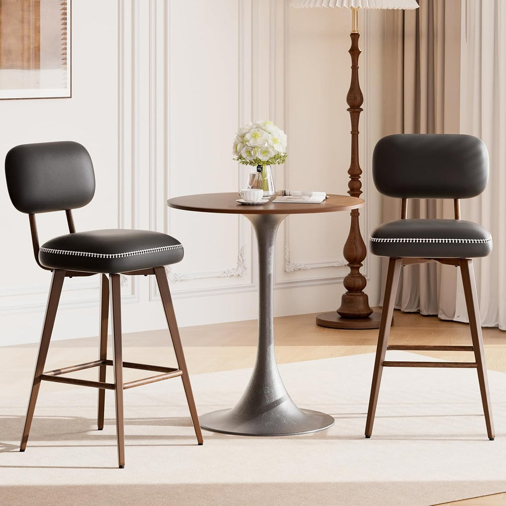 MALOL 26“ PU Leather Swivel Bar Stools Set of 6, Black
