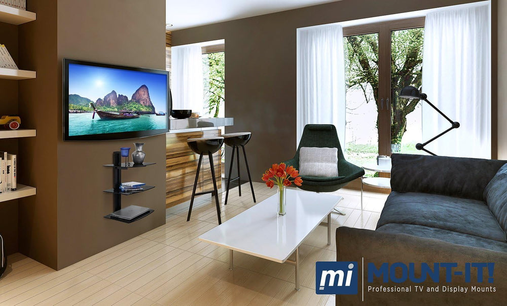 Mount-It! 3-Shelf Floating AV Wall Mount, 52.8 lbs, Black