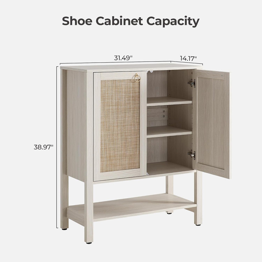 SICOTAS Rattan Shoe Cabinet with Storage, 5 Tier, White Cream Oak