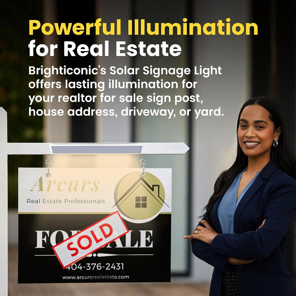 Brighticonics Solar Real Estate Sign Light, Cold White 6000K, 2-Pack