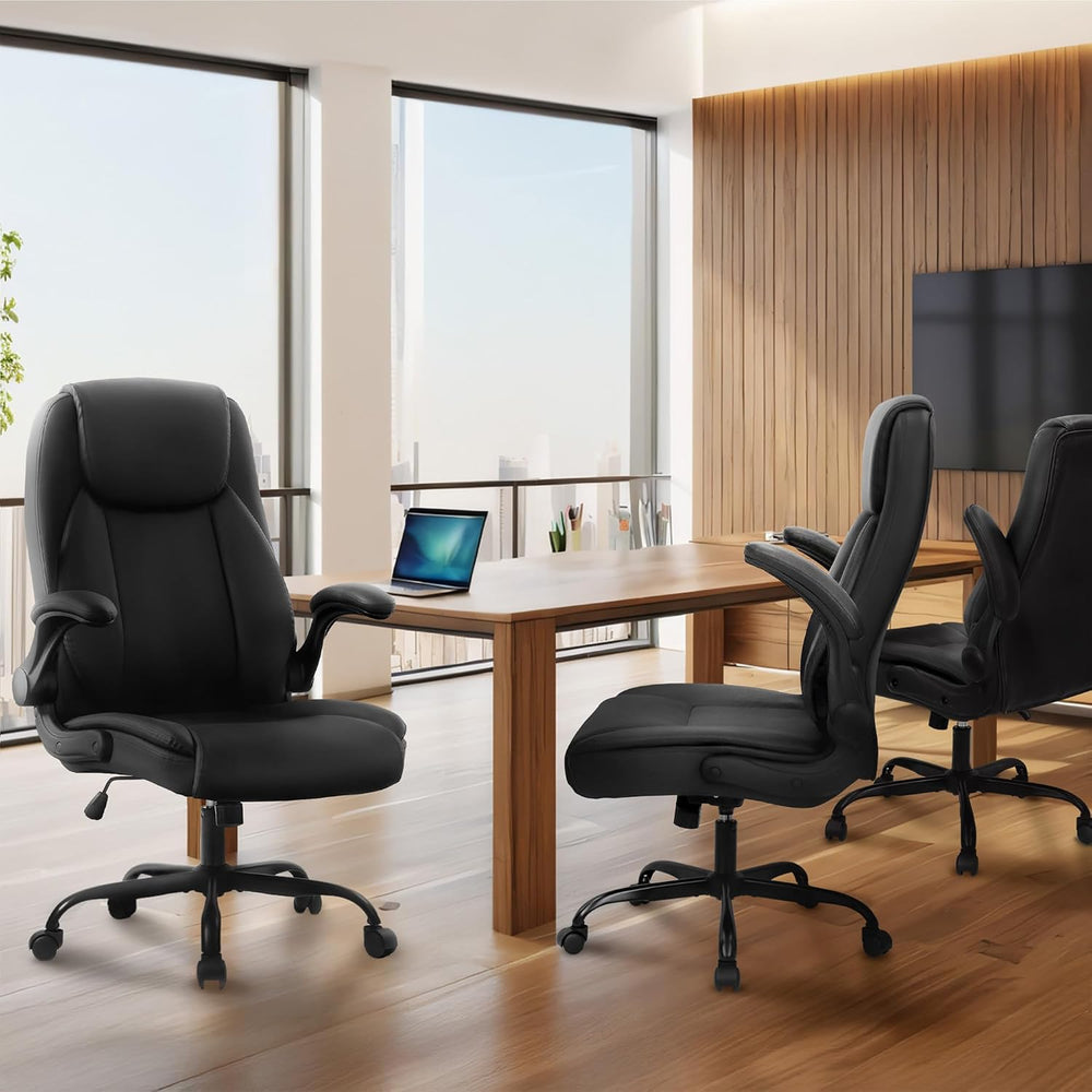 NEO CHAIR Office Desk Chair, High Back PU Leather with Flip-up Arms, Black