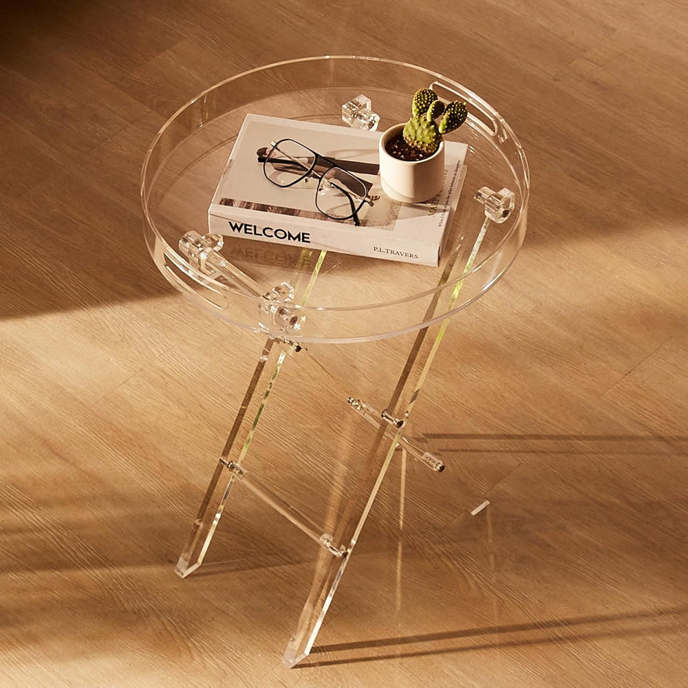 VEVOR Acrylic Folding Tray Table, Acrylic End Table with Folding X Leg, Clear...