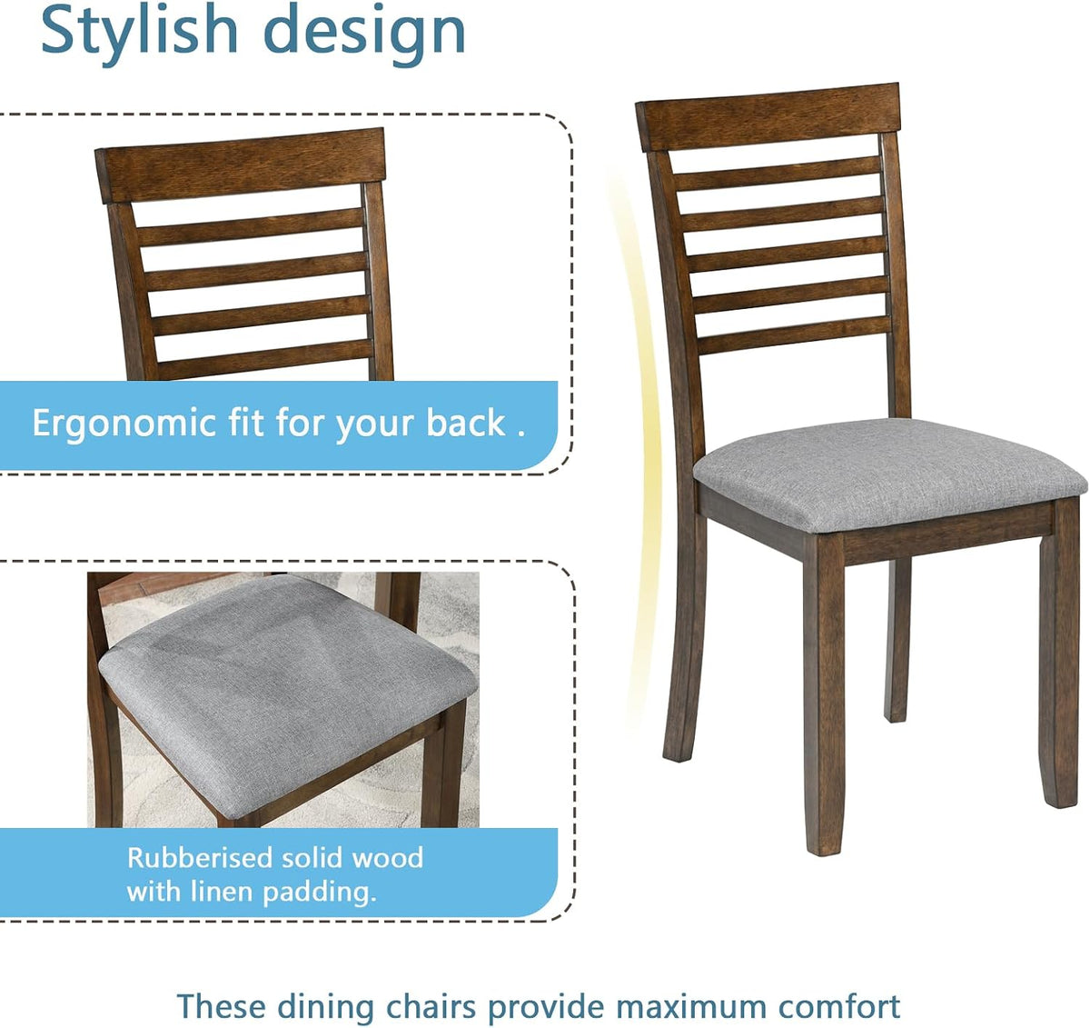 ruisisi farmhouse 5 piece dining table set, rectangular, side view